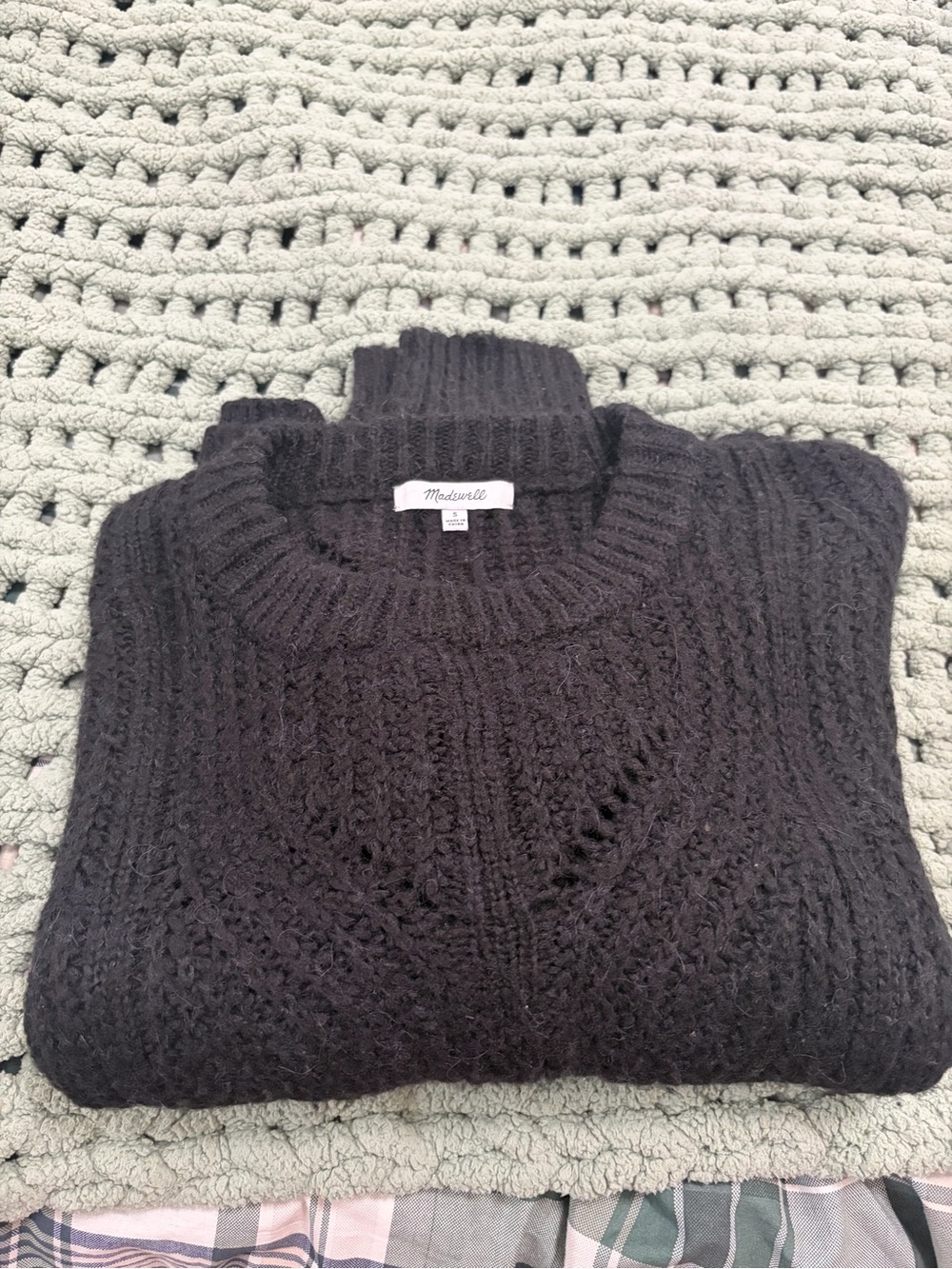 Madewell Black Cable-Knit Crewneck Sweater